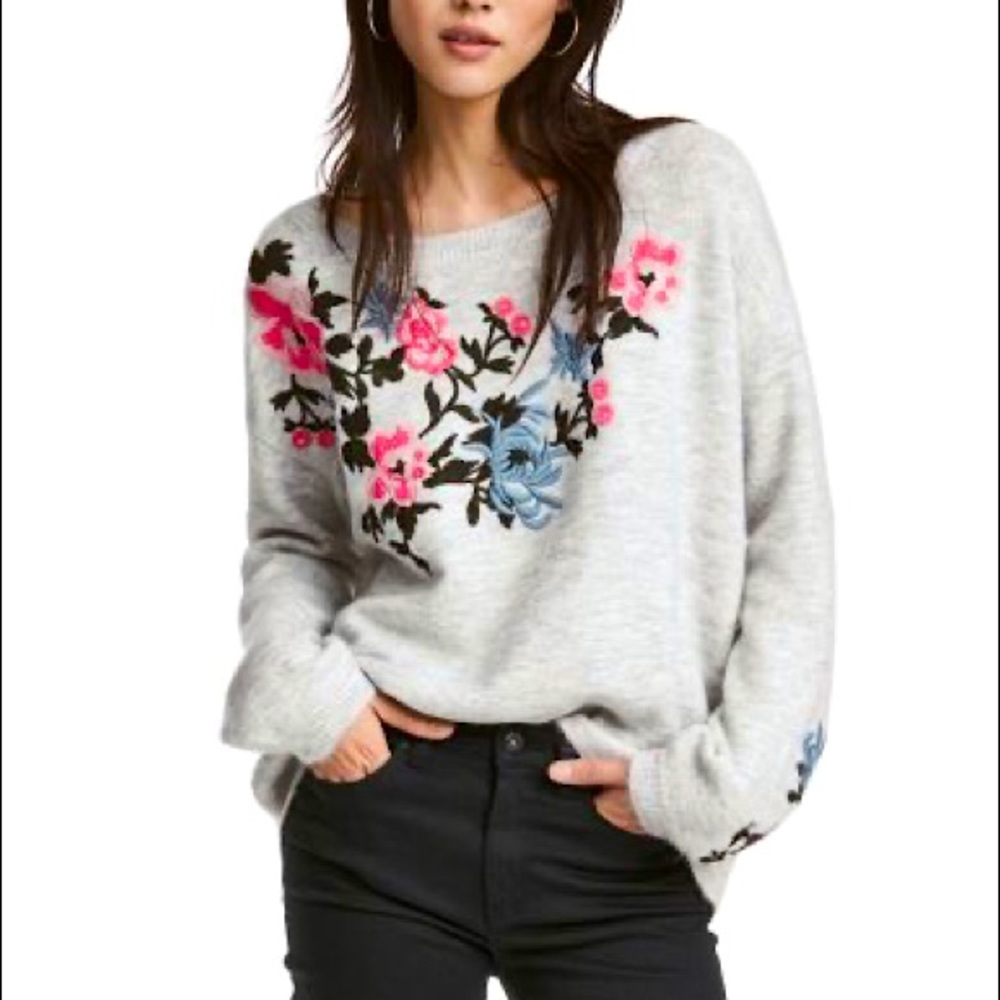 Spring Sweater with Floral Embroidery